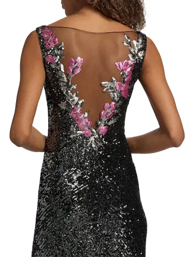 Naeem Khan Women's Floral Sequined Sleeveless Gown - Gunmetal Multi | Thumbnail 6 Naeem Khan Women's Floral Sequined Sleeveless Gown - Gunmetal Multi | Thumbnail 6