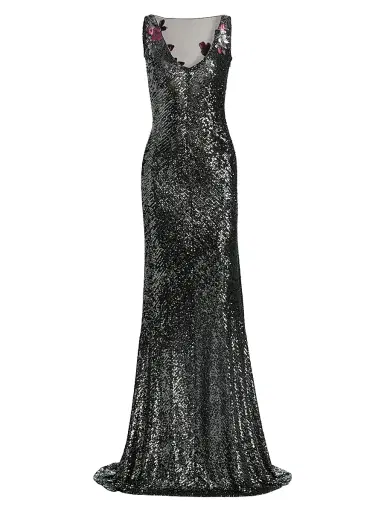 Naeem Khan Women's Floral Sequined Sleeveless Gown - Gunmetal Multi | Thumbnail 1 Naeem Khan Women's Floral Sequined Sleeveless Gown - Gunmetal Multi | Thumbnail 1
