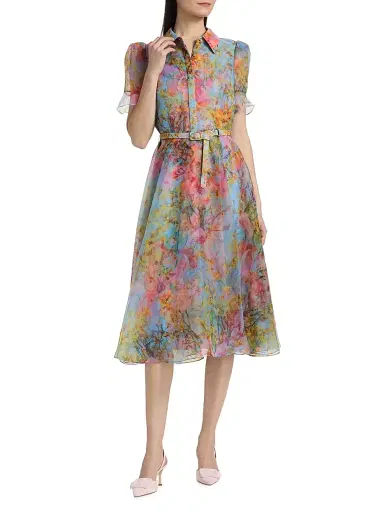 Theia Women's Marcel Floral Organza Midi-Shirtdress - Blue Zen In Bloom | Thumbnail 2 Theia Women's Marcel Floral Organza Midi-Shirtdress - Blue Zen In Bloom | Thumbnail 2