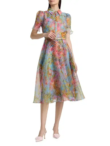 Theia Women's Marcel Floral Organza Midi-Shirtdress - Blue Zen In Bloom | Thumbnail 3 Theia Women's Marcel Floral Organza Midi-Shirtdress - Blue Zen In Bloom | Thumbnail 3
