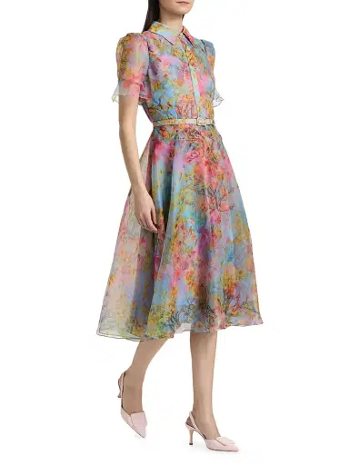 Theia Women's Marcel Floral Organza Midi-Shirtdress - Blue Zen In Bloom | Thumbnail 4 Theia Women's Marcel Floral Organza Midi-Shirtdress - Blue Zen In Bloom | Thumbnail 4