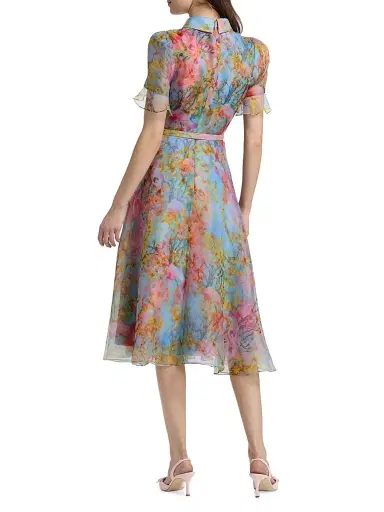 Theia Women's Marcel Floral Organza Midi-Shirtdress - Blue Zen In Bloom | Thumbnail 5 Theia Women's Marcel Floral Organza Midi-Shirtdress - Blue Zen In Bloom | Thumbnail 5