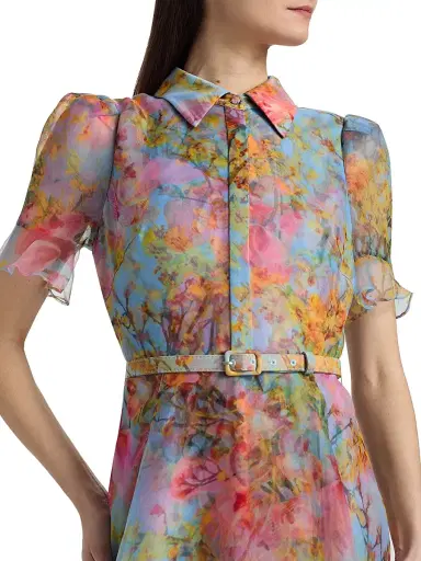 Theia Women's Marcel Floral Organza Midi-Shirtdress - Blue Zen In Bloom | Thumbnail 6 Theia Women's Marcel Floral Organza Midi-Shirtdress - Blue Zen In Bloom | Thumbnail 6