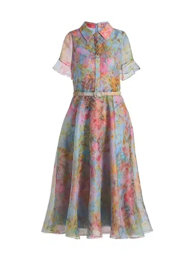 Theia Women's Marcel Floral Organza Midi-Shirtdress - Blue Zen In Bloom | Thumbnail 1 Theia Women's Marcel Floral Organza Midi-Shirtdress - Blue Zen In Bloom | Thumbnail 1
