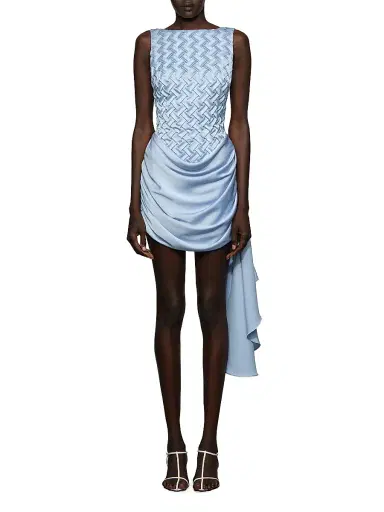 Et Ochs Women's Antonella Draped Woven Boatneck Minidress - Blue Clay | Thumbnail 2 Et Ochs Women's Antonella Draped Woven Boatneck Minidress - Blue Clay | Thumbnail 2