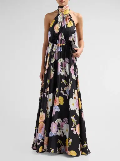 As It May Women's Eli Floral Satin Chiffon Halter Gown - Black Dahlias - Size XXL | Thumbnail 2 As It May Women's Eli Floral Satin Chiffon Halter Gown - Black Dahlias - Size XXL | Thumbnail 2