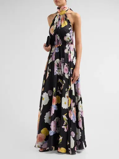 As It May Women's Eli Floral Satin Chiffon Halter Gown - Black Dahlias - Size XXL | Thumbnail 4 As It May Women's Eli Floral Satin Chiffon Halter Gown - Black Dahlias - Size XXL | Thumbnail 4