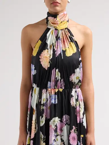 As It May Women's Eli Floral Satin Chiffon Halter Gown - Black Dahlias - Size XXL | Thumbnail 5 As It May Women's Eli Floral Satin Chiffon Halter Gown - Black Dahlias - Size XXL | Thumbnail 5