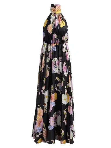 As It May Women's Eli Floral Satin Chiffon Halter Gown - Black Dahlias - Size XXL | Thumbnail 1 As It May Women's Eli Floral Satin Chiffon Halter Gown - Black Dahlias - Size XXL | Thumbnail 1