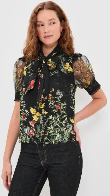 Alice + Olivia Brentley Tie Blouse Desert prigs Black | Thumbnail 2 Alice + Olivia Brentley Tie Blouse Desert prigs Black | Thumbnail 2