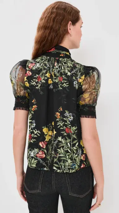 Alice + Olivia Brentley Tie Blouse Desert prigs Black | Thumbnail 3 Alice + Olivia Brentley Tie Blouse Desert prigs Black | Thumbnail 3