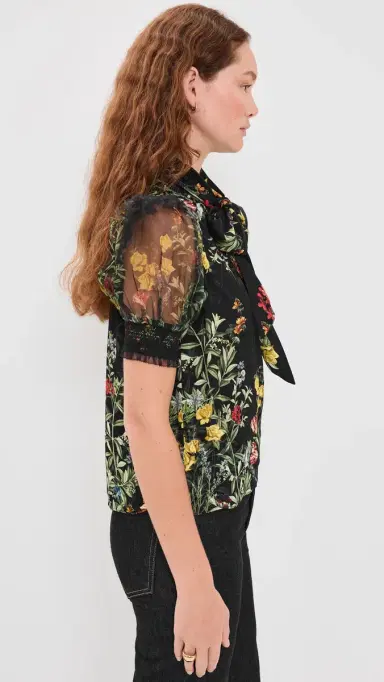 Alice + Olivia Brentley Tie Blouse Desert prigs Black | Thumbnail 4 Alice + Olivia Brentley Tie Blouse Desert prigs Black | Thumbnail 4