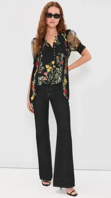 Alice + Olivia Brentley Tie Blouse Desert prigs Black | Thumbnail 5 Alice + Olivia Brentley Tie Blouse Desert prigs Black | Thumbnail 5