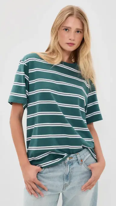 Good American The Oversized Tee Harbor tripe Deep Teal | Thumbnail 2 Good American The Oversized Tee Harbor tripe Deep Teal | Thumbnail 2