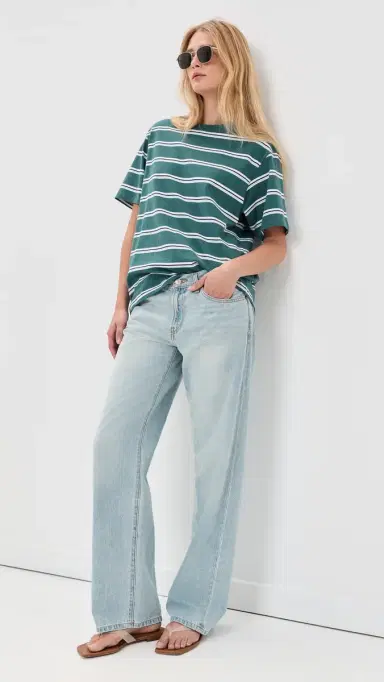 Good American The Oversized Tee Harbor tripe Deep Teal | Thumbnail 5 Good American The Oversized Tee Harbor tripe Deep Teal | Thumbnail 5
