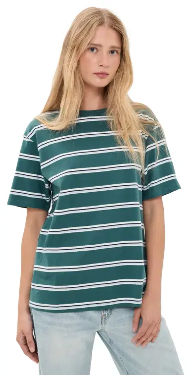 Good American The Oversized Tee Harbor tripe Deep Teal | Thumbnail 1 Good American The Oversized Tee Harbor tripe Deep Teal | Thumbnail 1