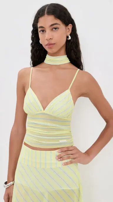 House of Sunny Striped Mesh Cami Top Butter 6 | Thumbnail 2 House of Sunny Striped Mesh Cami Top Butter 6 | Thumbnail 2