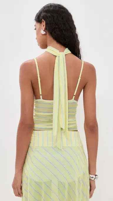 House of Sunny Striped Mesh Cami Top Butter 6 | Thumbnail 3 House of Sunny Striped Mesh Cami Top Butter 6 | Thumbnail 3
