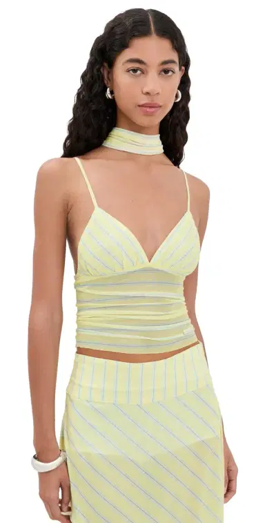 House of Sunny Striped Mesh Cami Top Butter 6 | Thumbnail 1 House of Sunny Striped Mesh Cami Top Butter 6 | Thumbnail 1