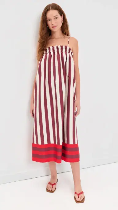 Madewell Ruffle A-Line Midi Dress in Stripe Stripe ix Border Dusty erlot | Thumbnail 2 Madewell Ruffle A-Line Midi Dress in Stripe Stripe ix Border Dusty erlot | Thumbnail 2