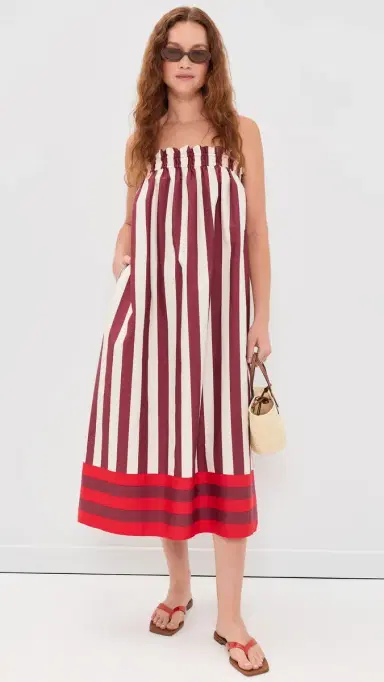 Madewell Ruffle A-Line Midi Dress in Stripe Stripe ix Border Dusty erlot | Thumbnail 5 Madewell Ruffle A-Line Midi Dress in Stripe Stripe ix Border Dusty erlot | Thumbnail 5