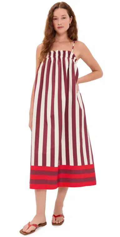 Madewell Ruffle A-Line Midi Dress in Stripe Stripe ix Border Dusty erlot | Thumbnail 1 Madewell Ruffle A-Line Midi Dress in Stripe Stripe ix Border Dusty erlot | Thumbnail 1