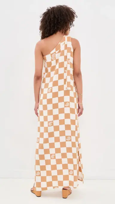 Dress To Beige hell Plaid One shoulder Maxi Dress Beige hell Plaid | Thumbnail 3 Dress To Beige hell Plaid One shoulder Maxi Dress Beige hell Plaid | Thumbnail 3