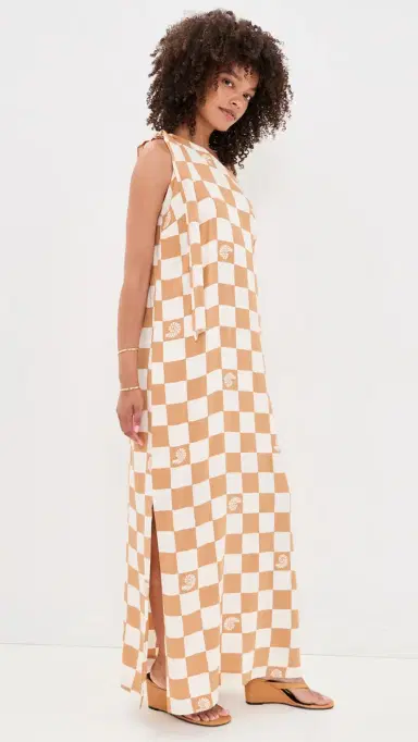 Dress To Beige hell Plaid One shoulder Maxi Dress Beige hell Plaid | Thumbnail 4 Dress To Beige hell Plaid One shoulder Maxi Dress Beige hell Plaid | Thumbnail 4