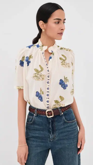 Alix of Bohemia Winnie Blueberry Flora Shirt Off-White | Thumbnail 2 Alix of Bohemia Winnie Blueberry Flora Shirt Off-White | Thumbnail 2