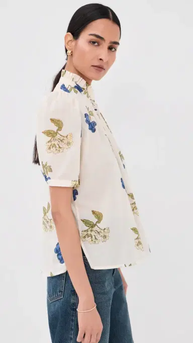 Alix of Bohemia Winnie Blueberry Flora Shirt Off-White | Thumbnail 4 Alix of Bohemia Winnie Blueberry Flora Shirt Off-White | Thumbnail 4