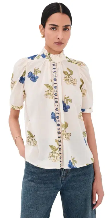 Alix of Bohemia Winnie Blueberry Flora Shirt Off-White | Thumbnail 1 Alix of Bohemia Winnie Blueberry Flora Shirt Off-White | Thumbnail 1