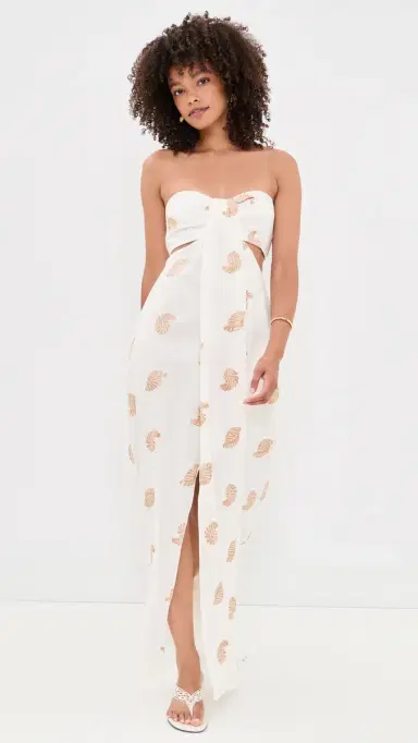 Dress To Embroidered Shell Linen Maxi Dress Off-White | Thumbnail 2 Dress To Embroidered Shell Linen Maxi Dress Off-White | Thumbnail 2