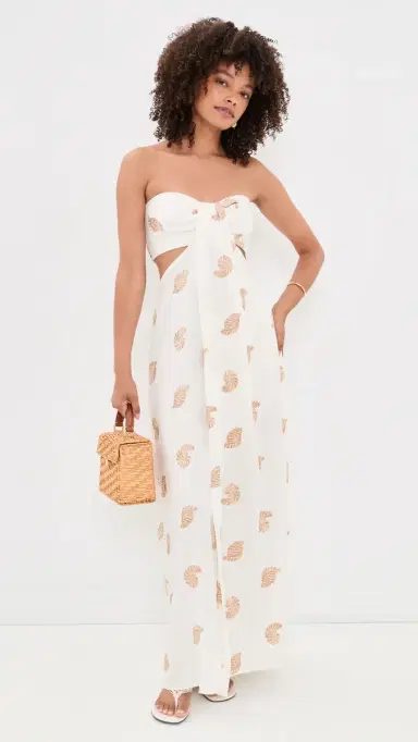 Dress To Embroidered Shell Linen Maxi Dress Off-White | Thumbnail 5 Dress To Embroidered Shell Linen Maxi Dress Off-White | Thumbnail 5