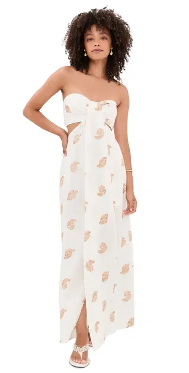 Dress To Embroidered Shell Linen Maxi Dress Off-White | Thumbnail 1 Dress To Embroidered Shell Linen Maxi Dress Off-White | Thumbnail 1