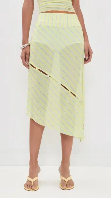 House of Sunny Striped Mesh Asymmetric Skirt Butter | Thumbnail 2 House of Sunny Striped Mesh Asymmetric Skirt Butter | Thumbnail 2