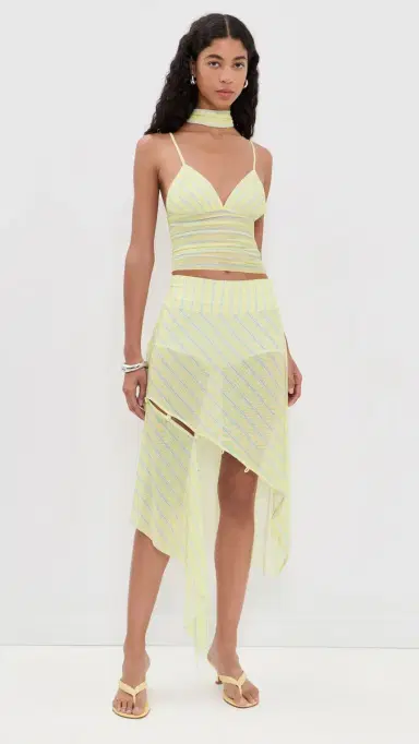 House of Sunny Striped Mesh Asymmetric Skirt Butter | Thumbnail 5 House of Sunny Striped Mesh Asymmetric Skirt Butter | Thumbnail 5