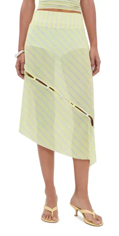 House of Sunny Striped Mesh Asymmetric Skirt Butter | Thumbnail 1 House of Sunny Striped Mesh Asymmetric Skirt Butter | Thumbnail 1