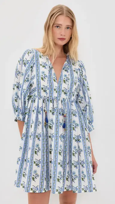Bell ylvie Mini Cotton Tunic Dress Blue Floral tripe | Thumbnail 2 Bell ylvie Mini Cotton Tunic Dress Blue Floral tripe | Thumbnail 2