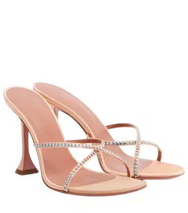 Amina Muaddi Sally crystal-embellished satin mules | Thumbnail 1 Amina Muaddi Sally crystal-embellished satin mules | Thumbnail 1