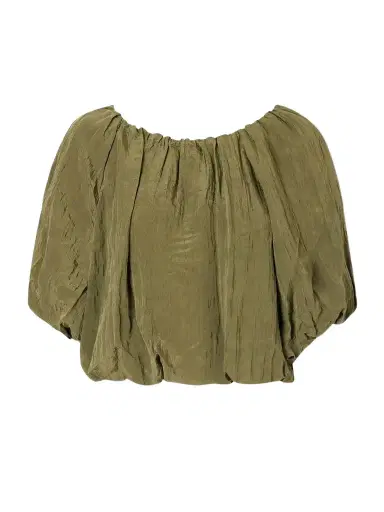 Simkhai Anni Cropped Gathered Crepon Blouse | Thumbnail 1 Simkhai Anni Cropped Gathered Crepon Blouse | Thumbnail 1