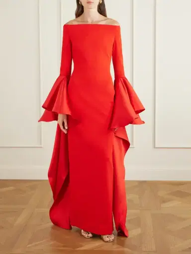 Solace London Astria Draped Satin-trimmed Crepe Gown | Thumbnail 2 Solace London Astria Draped Satin-trimmed Crepe Gown | Thumbnail 2