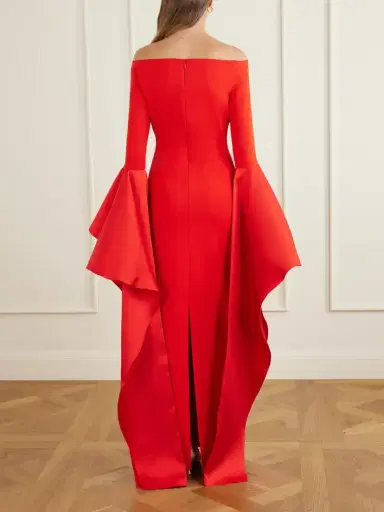 Solace London Astria Draped Satin-trimmed Crepe Gown | Thumbnail 3 Solace London Astria Draped Satin-trimmed Crepe Gown | Thumbnail 3