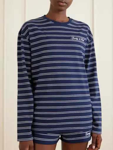 Sporty & Rich Logo-embroidered Striped Cotton-jersey Long-sleeve Top | Thumbnail 3 Sporty & Rich Logo-embroidered Striped Cotton-jersey Long-sleeve Top | Thumbnail 3