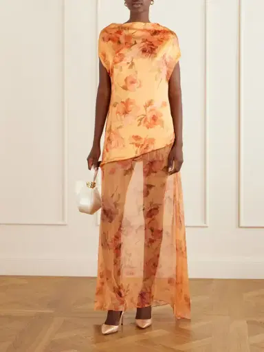 Dima Ayad Floral-print Chiffon-trimmed Satin Gown | Thumbnail 2 Dima Ayad Floral-print Chiffon-trimmed Satin Gown | Thumbnail 2
