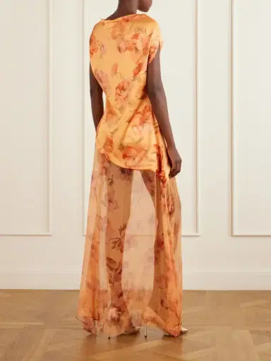 Dima Ayad Floral-print Chiffon-trimmed Satin Gown | Thumbnail 3 Dima Ayad Floral-print Chiffon-trimmed Satin Gown | Thumbnail 3