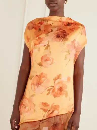 Dima Ayad Floral-print Chiffon-trimmed Satin Gown | Thumbnail 4 Dima Ayad Floral-print Chiffon-trimmed Satin Gown | Thumbnail 4