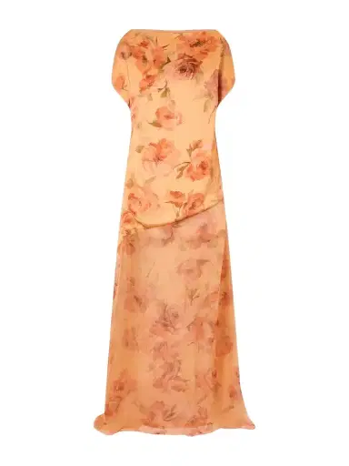 Dima Ayad Floral-print Chiffon-trimmed Satin Gown | Thumbnail 1 Dima Ayad Floral-print Chiffon-trimmed Satin Gown | Thumbnail 1