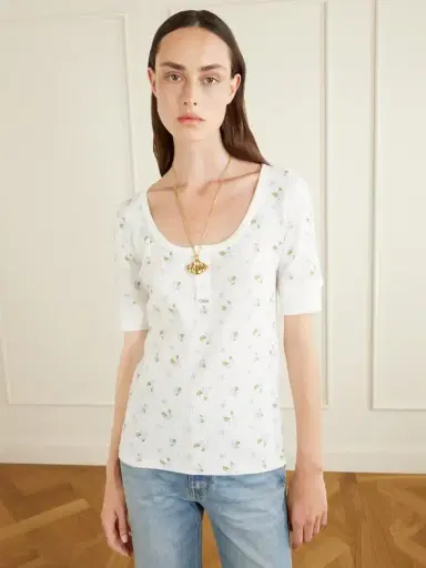 Chloé Floral-print Waffle-knit Cotton-jersey T-shirt | Thumbnail 3 Chloé Floral-print Waffle-knit Cotton-jersey T-shirt | Thumbnail 3