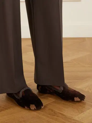 Brunello Cucinelli Bead-embellished Leather-trimmed Brushed Loafers | Thumbnail 2 Brunello Cucinelli Bead-embellished Leather-trimmed Brushed Loafers | Thumbnail 2