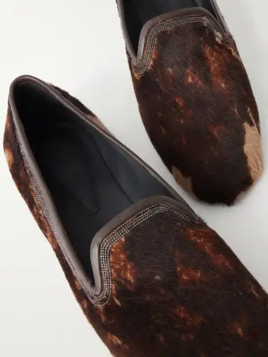 Brunello Cucinelli Bead-embellished Leather-trimmed Brushed Loafers | Thumbnail 5 Brunello Cucinelli Bead-embellished Leather-trimmed Brushed Loafers | Thumbnail 5